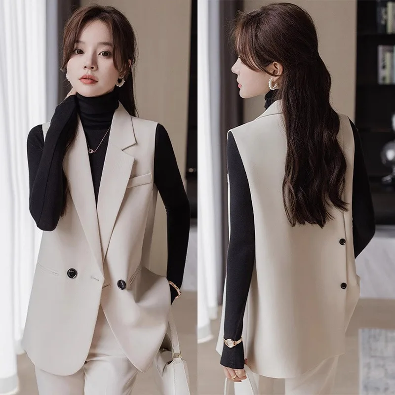 Women's Mid-Length Suit Vest Jacket2025Spring New Korean Style Elegant Fashion Slit Blazer Vest Top