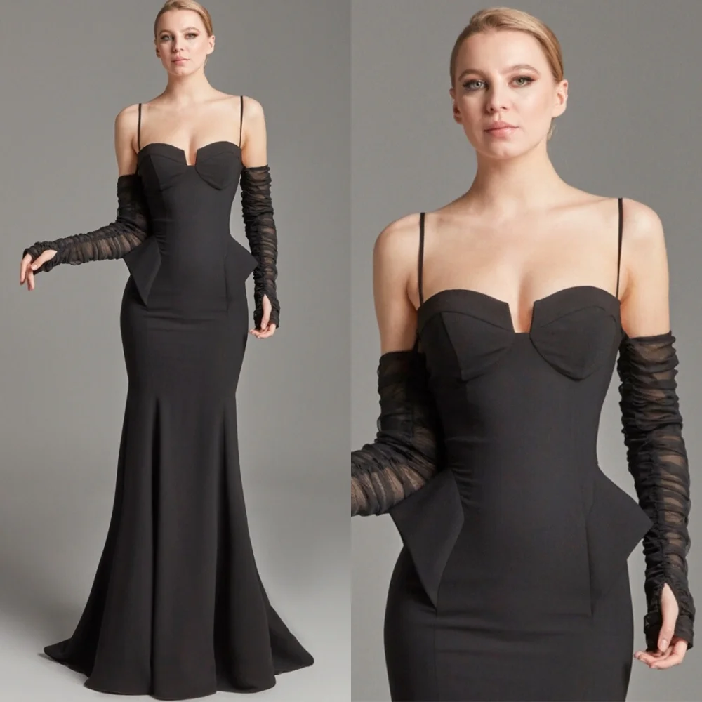 Customized Mermaid Elegant Black Jersey Evening Dress Formal Strapless Homecoming Dresses Temperament Special Occasion Gowns