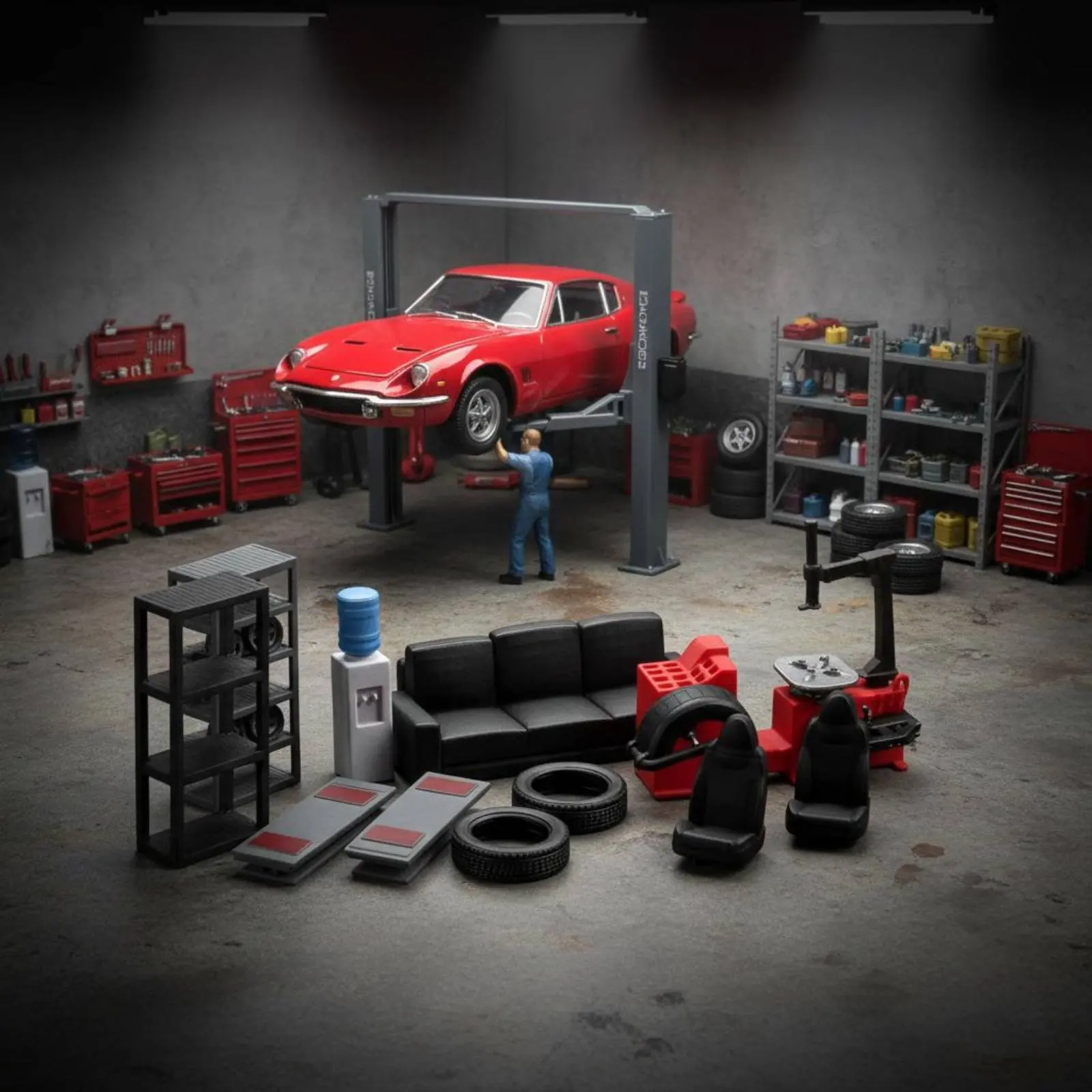 

12 Pieces 1:64 Repair Tools Set Resin 1:64 Garage Tool Set Mini Auto Repair Kit Detailed Model Accessory 3D for Dollhouse