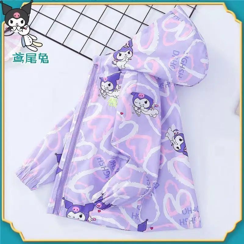 

Детская куртка с рисунком аниме Kawaii Kuromi Sanrio, весенне-осенняя ветрозащитная куртка в корейском стиле, новый стиль, детская мода среднего размера