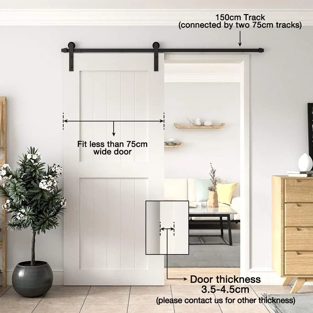 

5FT Barn Door Hardware Kit: Single Sliding Door Hardware - Heavy Duty Black Barn Door Track Kit for 35" Closet Panel(No Door)