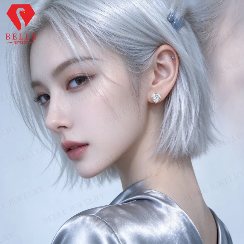Lab Grown Diamond Earrings Heart Shape 925 Sterling Silver 10K 14K 18K Gold Factory Direct Tarnish Resistant Women Stud Earrings