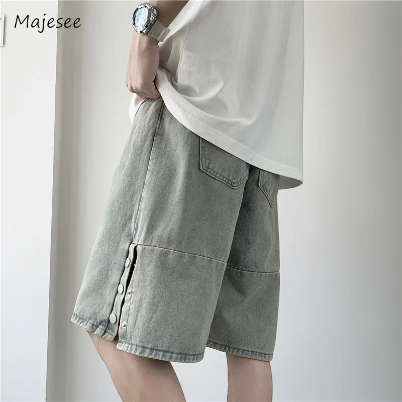 Celana Pendek Solid Pria Pinggang Tengah Sporty Longgar Panjang Lutut Bernapas Remaja Vitalitas Muda Pakaian Jalanan Santai Antik Cocok untuk Semua