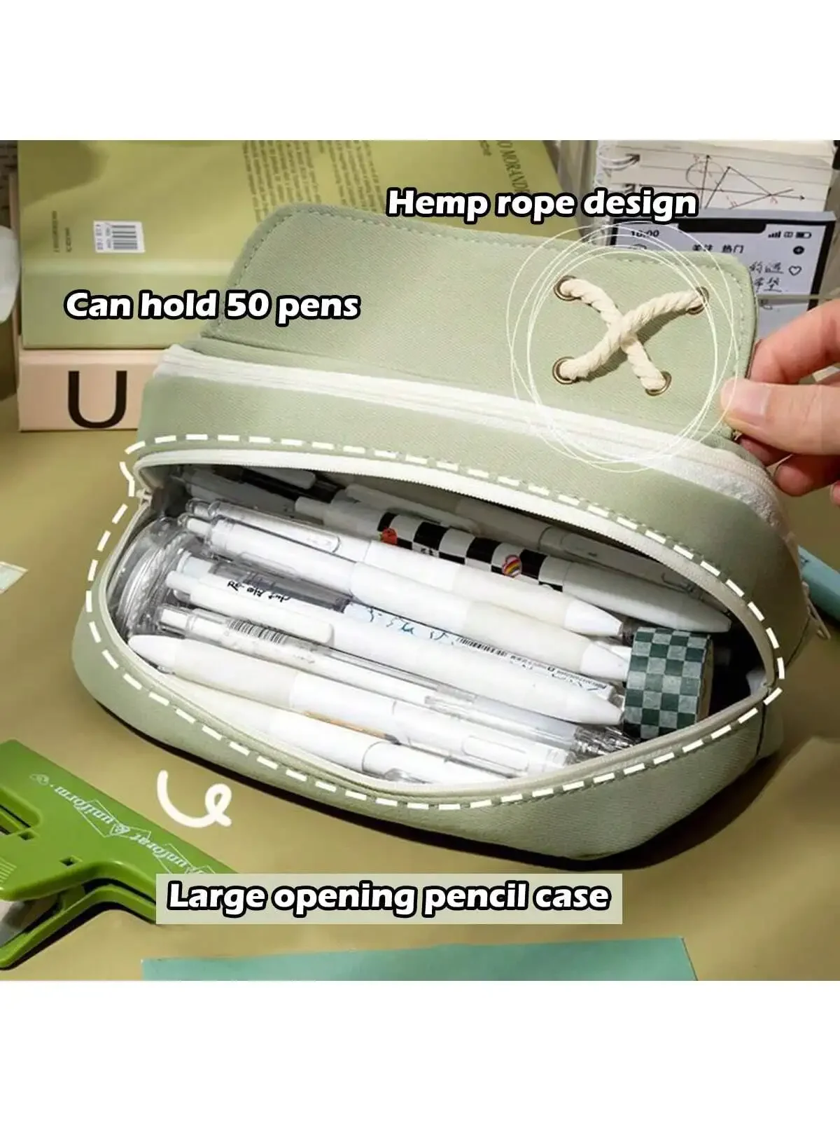 High Capacity Canvas Pencil Case, Solid Color Simple Design Layered Pencil Case, Multi-Purpose And Suitable Stationery Pouch