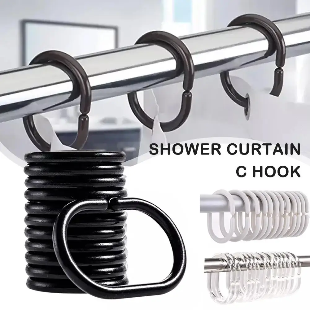 NEW 12PCS Plastic C Type Shower Curtain Hook Hanger Bath Drape Loop Clip Glide Convenient Replacement Bathroom Accessories