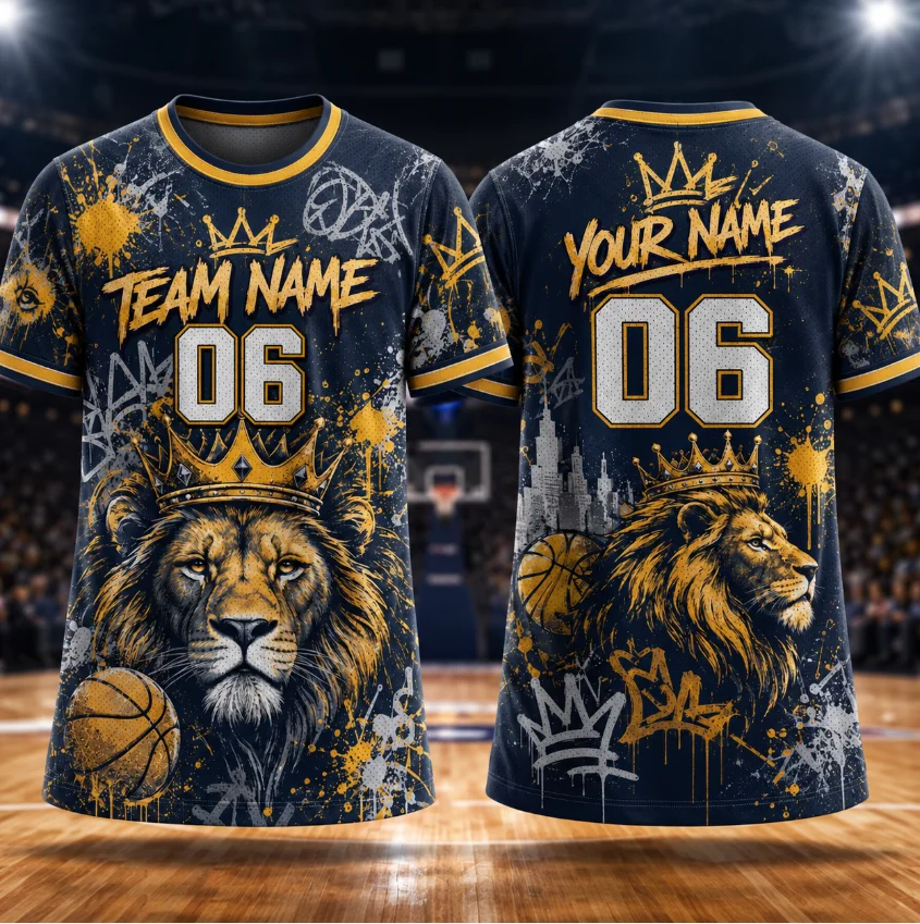Unisex Graffiti Basketball Jersey Lion Crown Print Sports Shirt Casual Training Streetwear Tops for Men Women