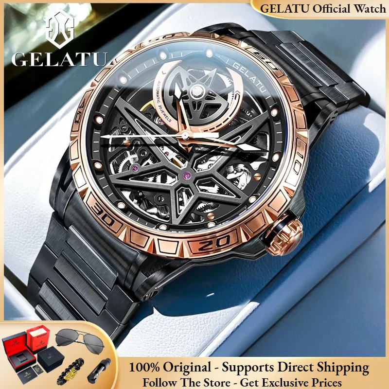 

GELATU 6009 Men's Watch Luxury Hollow Large Dial Deep Waterproof Luminous Watch Brand Original Men Automatic Mechanical Watch