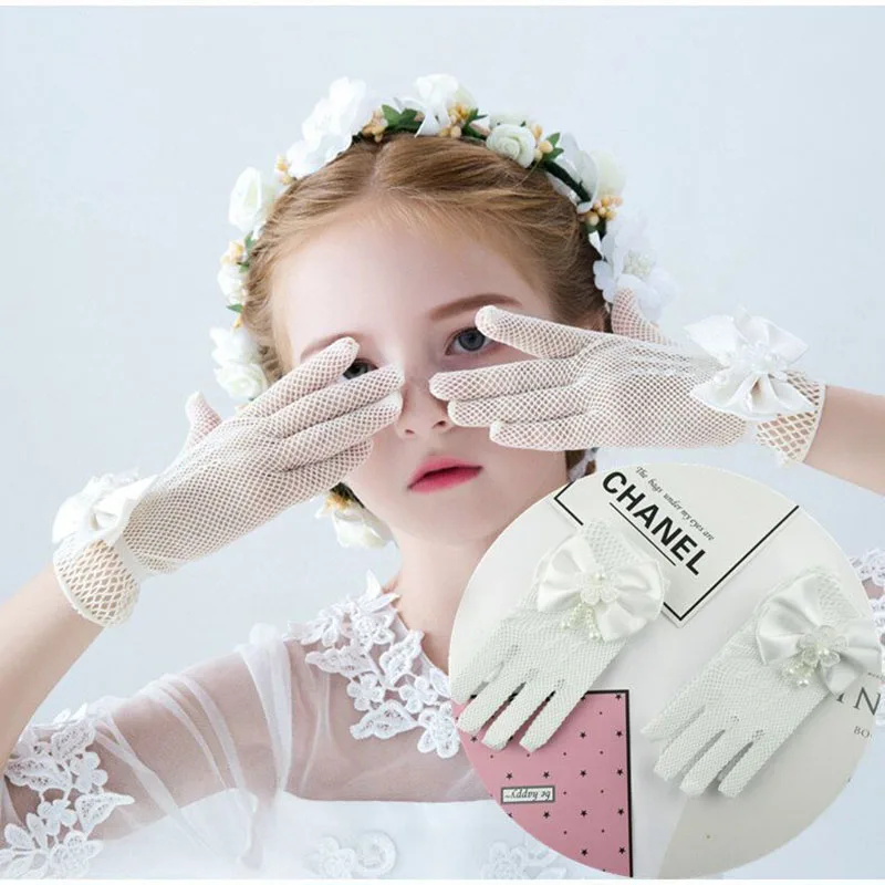 Guantes de malla fina para niños, niñas, niñas, flores, jardín de infantes, guantes de rendimiento para niños