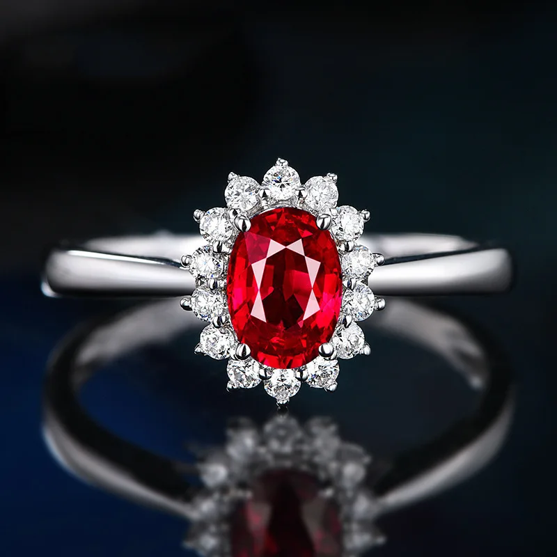 Anel de Prata Esterlina 925 com Rubi Vermelho Criado, Ajustável, para Mulheres, Joia de Moda com Gema Oval, Presente de Casamento