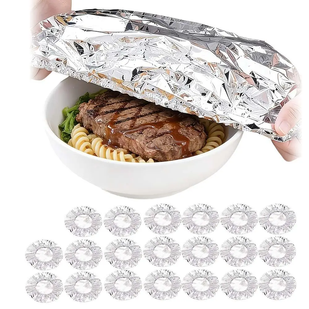 10/20Pcs Thickened Aluminum Foil Covers Heat Resistant Reusable Food Insulation Covers Elastic Edge Food Storage Covers