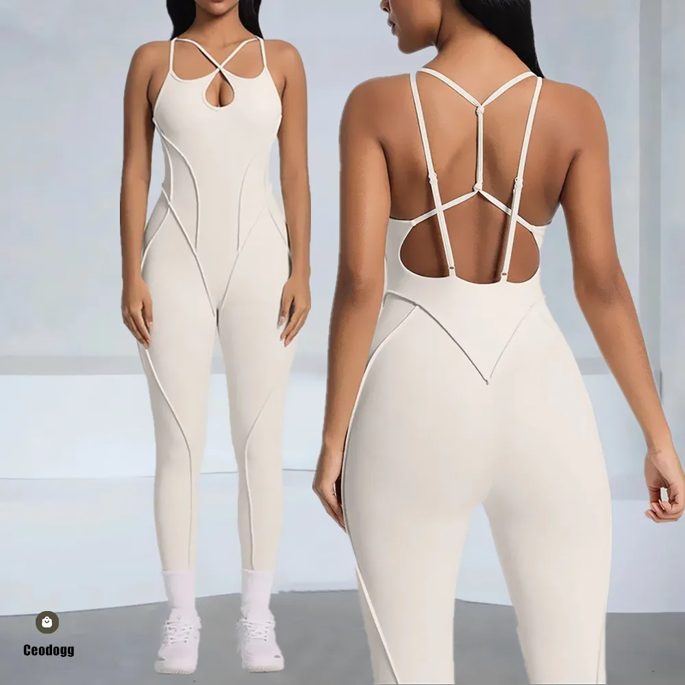 

Pad Jumpsuit Women Workout Bodysuit Gym Sports Overall Sportswear Fitness Pilates Yoga Suit One Piece Outfit Wear XP317