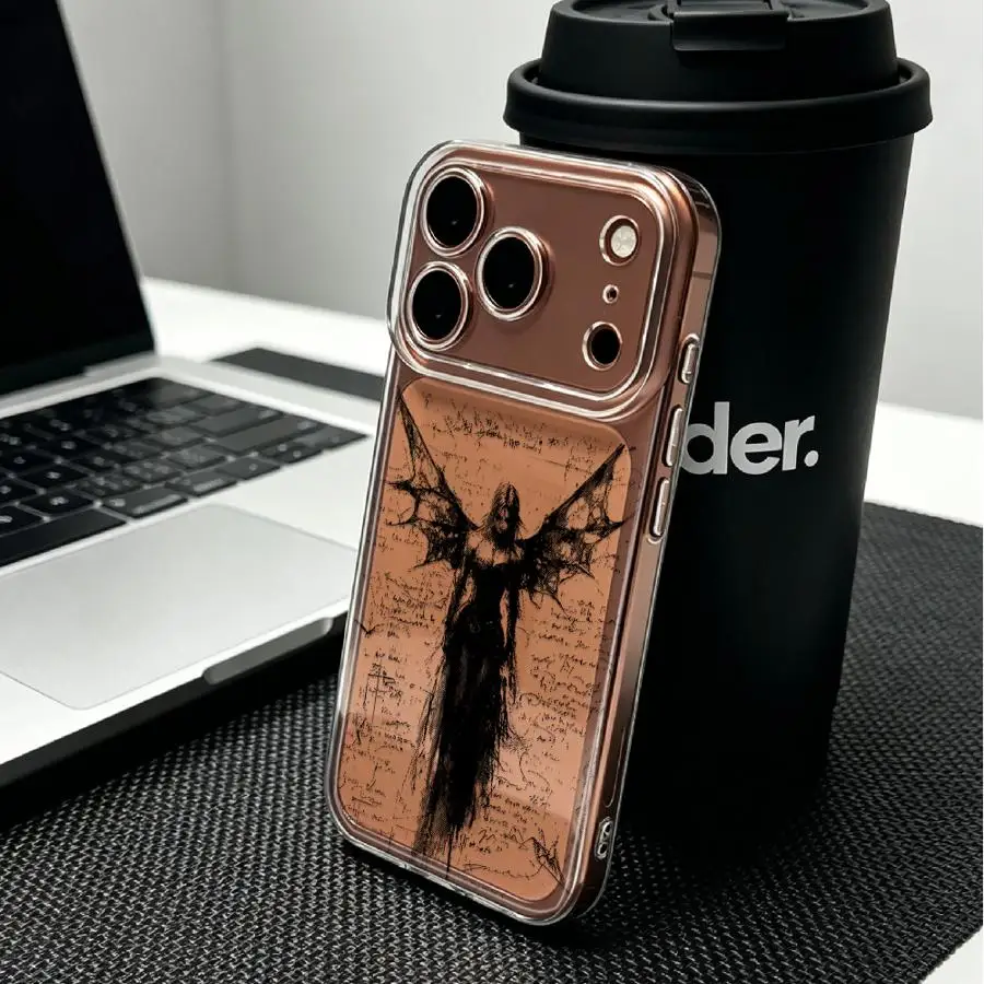 Case for iPhone 17 Pro Max 12 Mini 17e Air 16 13 Pro 11 14 Plus 15 XR XS Max Soft Phone Cover Dark Angel Silhouette Print