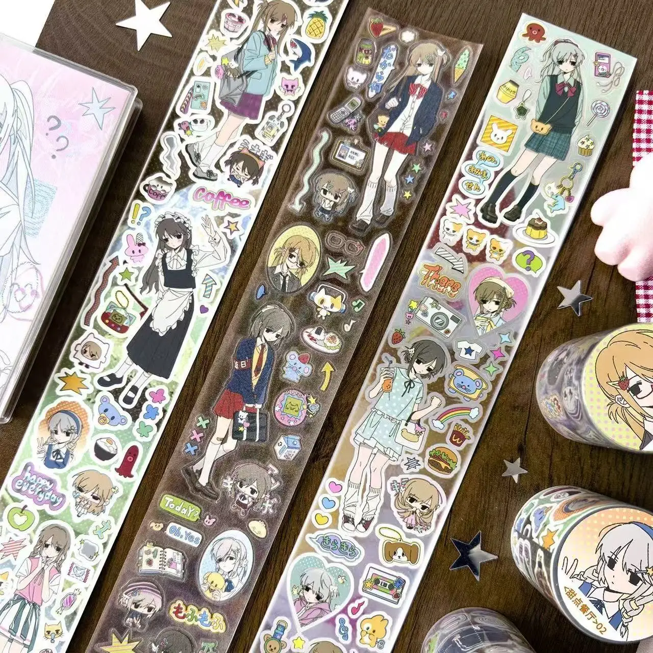 35cm Piece of Cut Sticker Girl Whispers Die-cut Pocket Tape Packaging Cute Campus Character Pocket Material Decorative Sticker