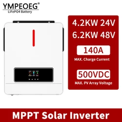 4.2KW 6.2KW Pure Sine Wave Solar Hybrid Inverter 24V 48V 220Vac With 140A MPPT Controller PV Max 500VDC Charge Controller