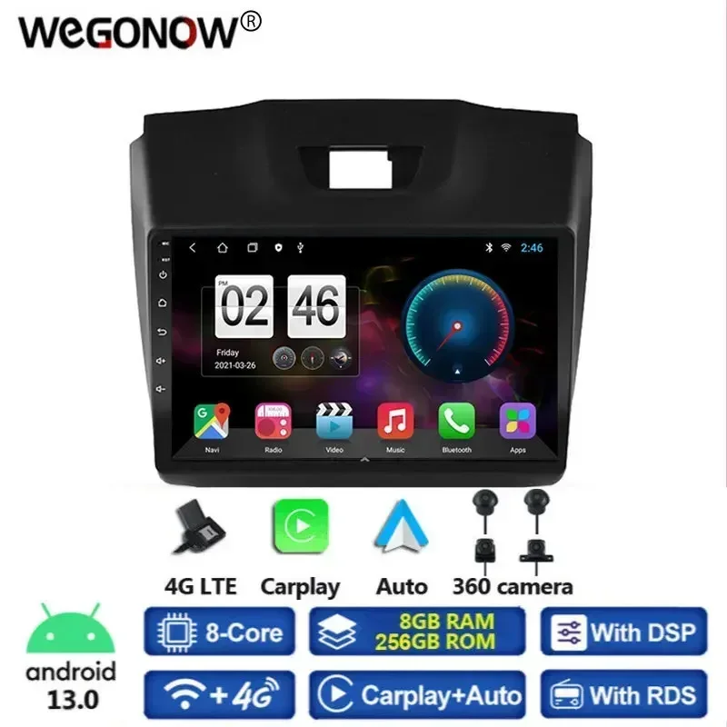 1080*720 8G+256G Carplay DSP Android 13 Car DVD Player GPS WIFI Bluetooth 5.0 RDS Radio For Isuzu D-MAX Chevrolet S10 2015-2018