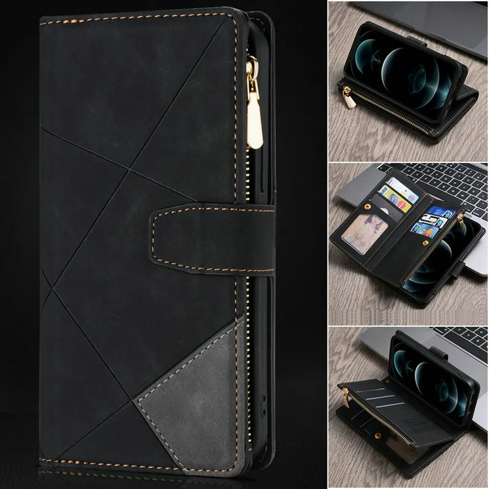 

Кожаный чехол на молнии с 9 картами для Samsung Galaxy S25 Edge 5G для Samsung S24 FE S25 S23 S22 S21 Note 20 Ultra S10E S20 Plus