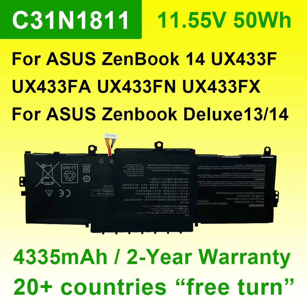 C31N1811 Laptop Battery For ASUS ZenBook 14 UX433F UX433FN UX433FA UX433FX BX433FN RX433FN Deluxe13/14 U4300 U4300FA 11.55V 50Wh