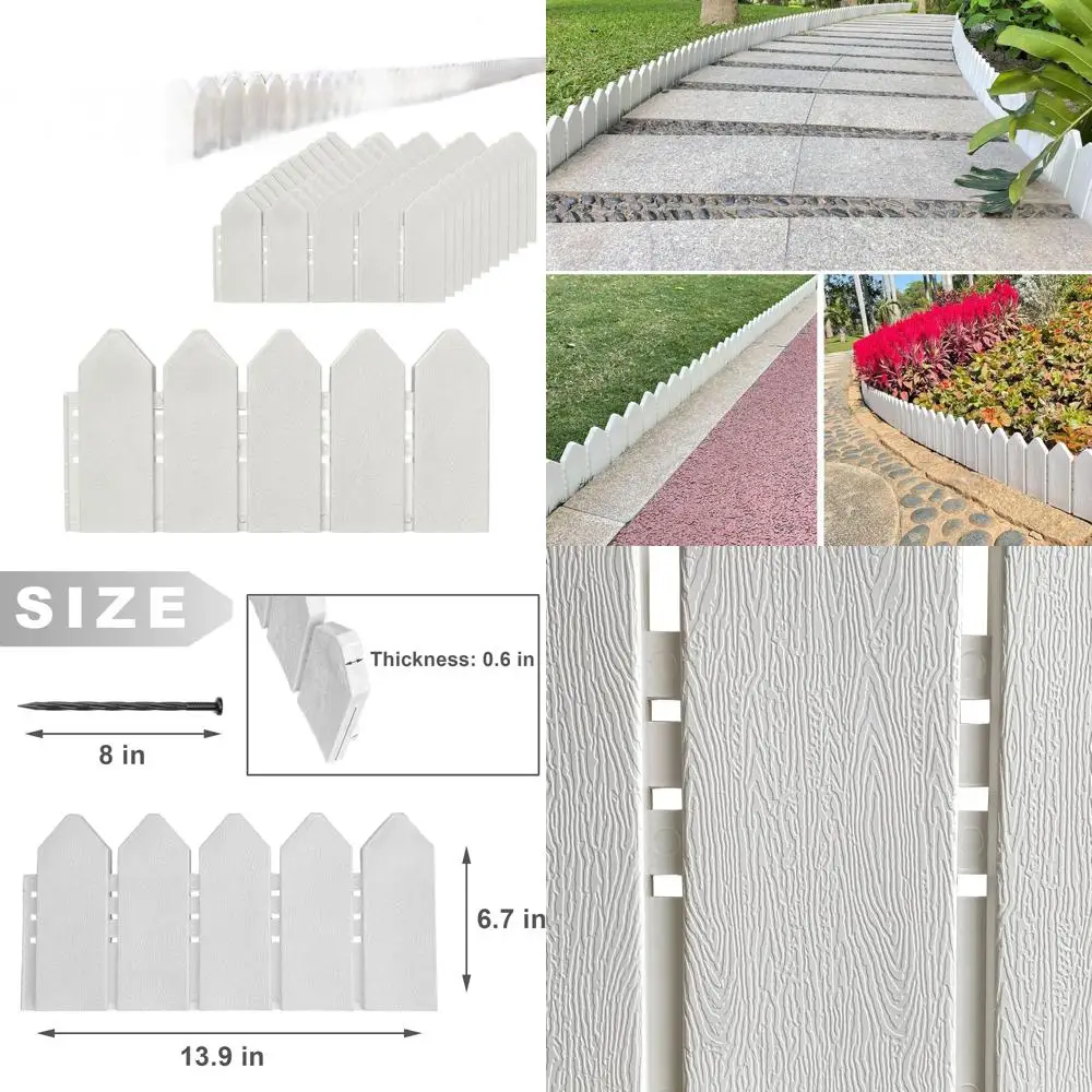 

Комплект двусторонней садовой бордюры высотой 6,7, 13,9 футов с 30 шипами для цветочных кроватей (белый)