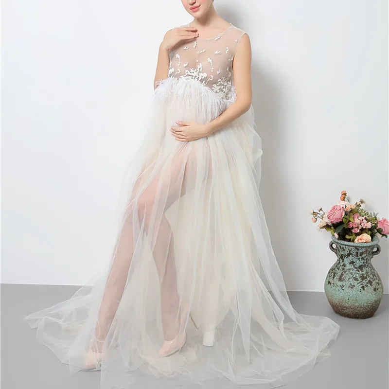 Maternity White Lace Dresses for Baby Showers Pregnancy Photography Props Clothes Pregnant Women Gown Photo Shoot Dress Costume