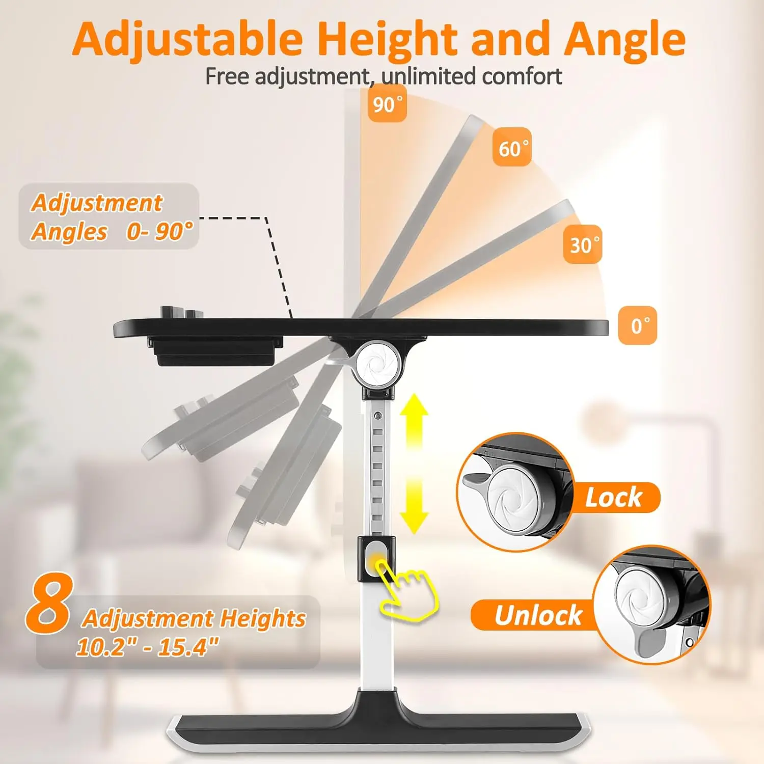 

Folding Laptop Stand for Bed Table, Adjustable Portable Laptop Bed Tray Desk with Storage Drawer Bookstand Cup Holder