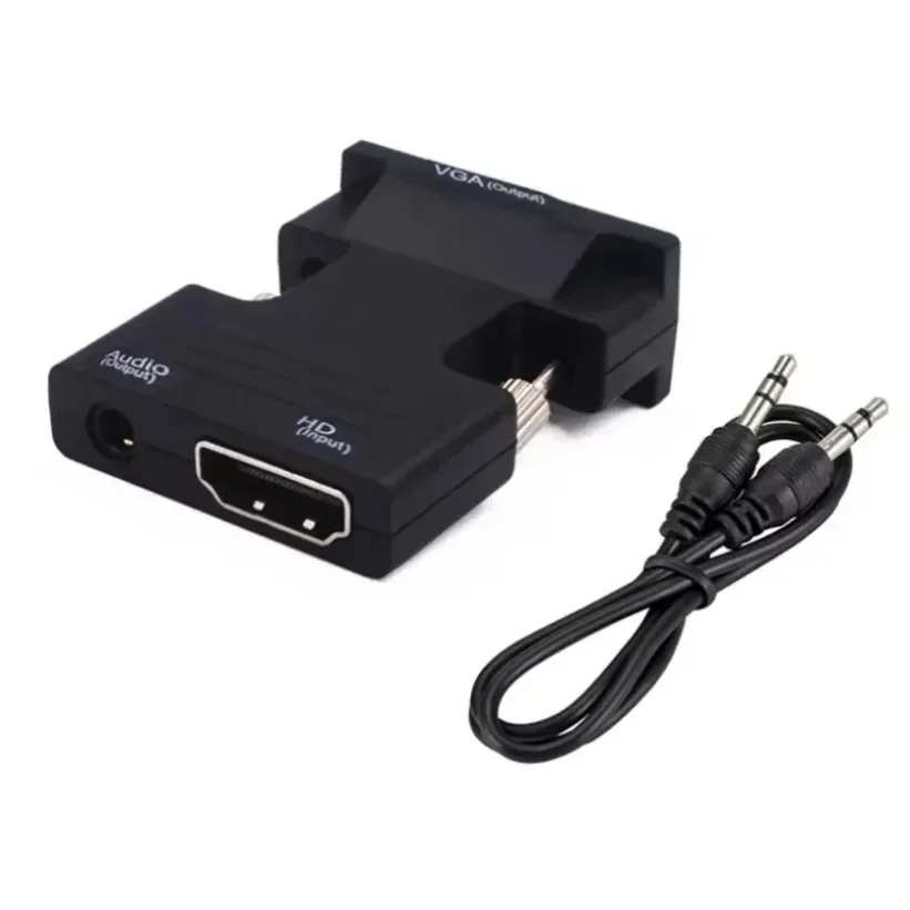 Video HDTV VGA Adapter with Audio Female to Male Converter for Desktop Laptop Monitor Projector TV Plug and Play Compact