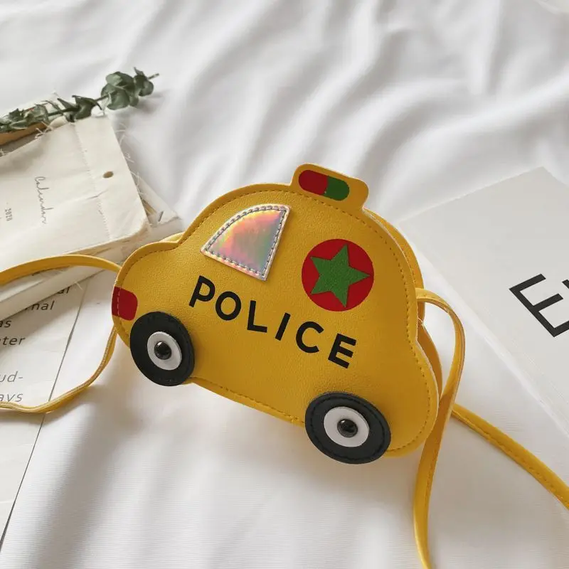 Green Blue Black Yellow Red Pink Cute Police Car Shape Letter Star Kids Crossbody Shoulder Bag Cartoon Mini Purse for Girls Boys