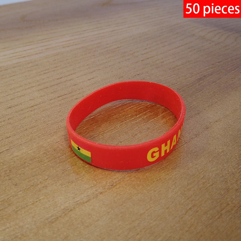 

Wholesale Customized 50pcs Ghana National Flag Wristband Sport Silicone Bracelet Rubber Band Commemorative Fashion Accessory