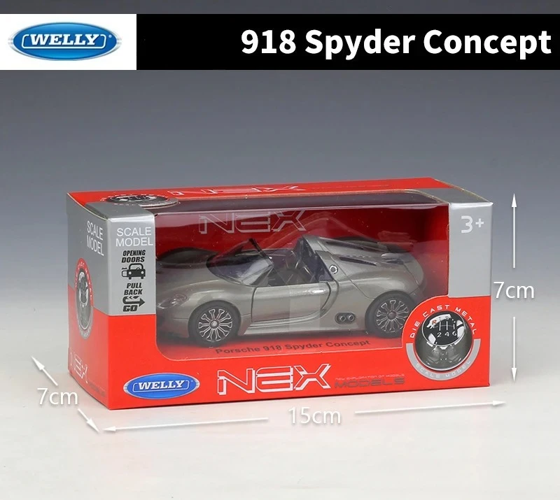 WELLY 1:36 918 سبايدر مفهوم التراجع سيارة رياضية نموذج معدني دييكاست لعبة معدنيّة سيارة للأطفال هدية B49 دييكاست سبيكة