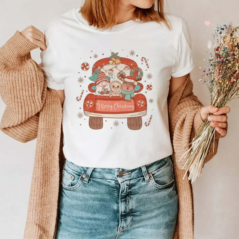 Christmas Truck Pattern T-Shirt Printed Cartoon Shirt Women's Short Sleeved T-Shirt Trendy Fashion Clothing Fun and Versatile T-