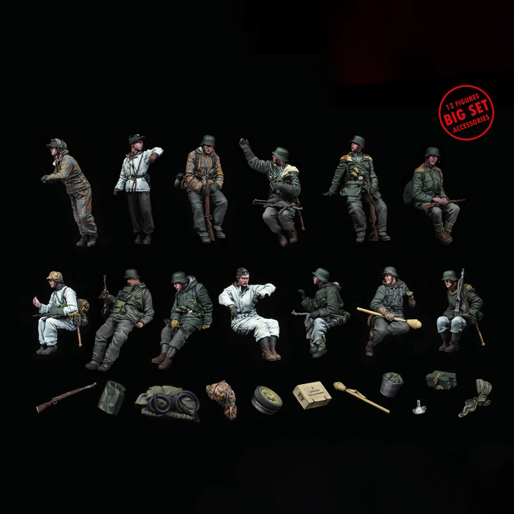 Kit de figurines en résine non peintes, thème militaire, soldats de la Seconde Guerre mondiale (13 personnes sans réservoir), GK non assemblé et non peint, 1/35