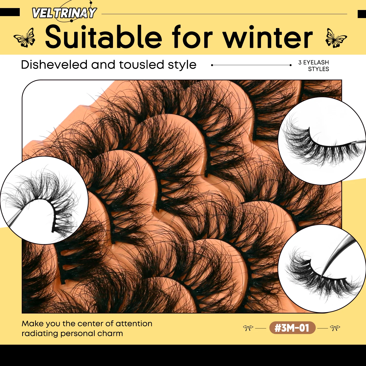 Sztuczne rzęsy Veltrinay Cat Eye, puszyste rzęsy 3D z norek, naturalny wygląd, rzęsy do noszenia na co dzień, na imprezę, wesele, lekkie, wielokrotnego użytku, do makijażu.