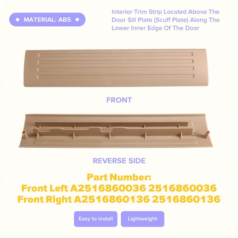 A13F-Car Front Door Sill Plate For Mercedes-Benz R-Class W251 V251 R280 R300 06-17 Lower Guide Rail Trim Strip