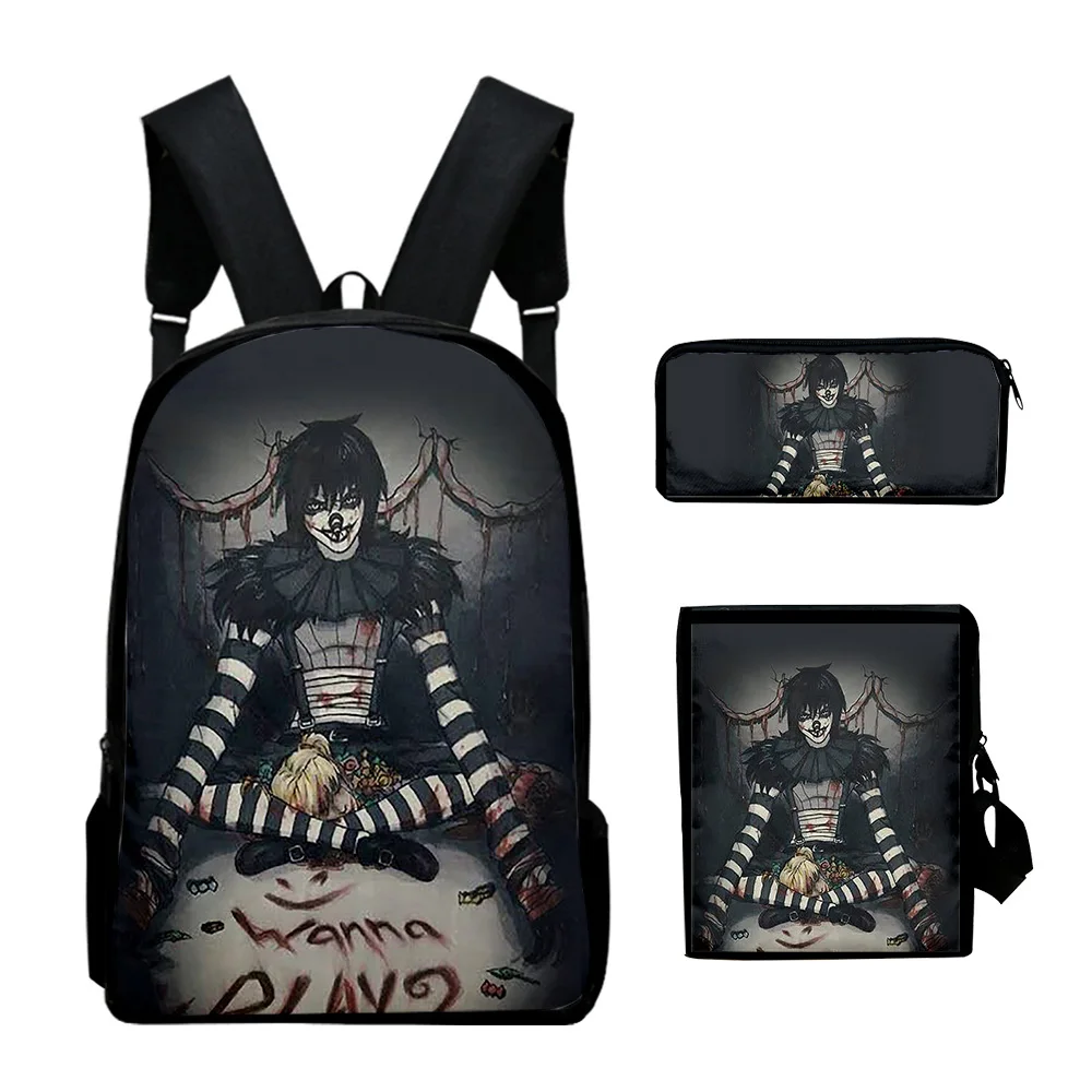 Cartoon Youthful Funny Creepypasta 3D Print 3pcs/Set Student Travel bags Laptop Daypack Backpack Shoulder Bag Pencil Case