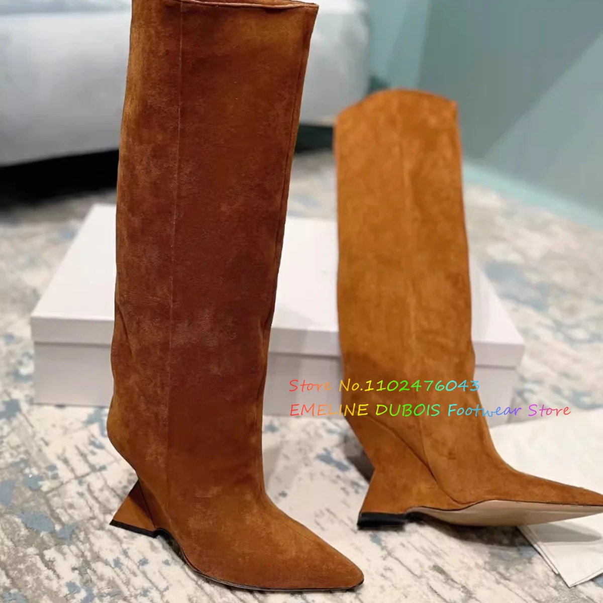 Pointed Toe Strange Heel Spicy Style High Top Boots New Wide Knee High Boots Western Cowboy Boots for Women Trendy Winter Boot