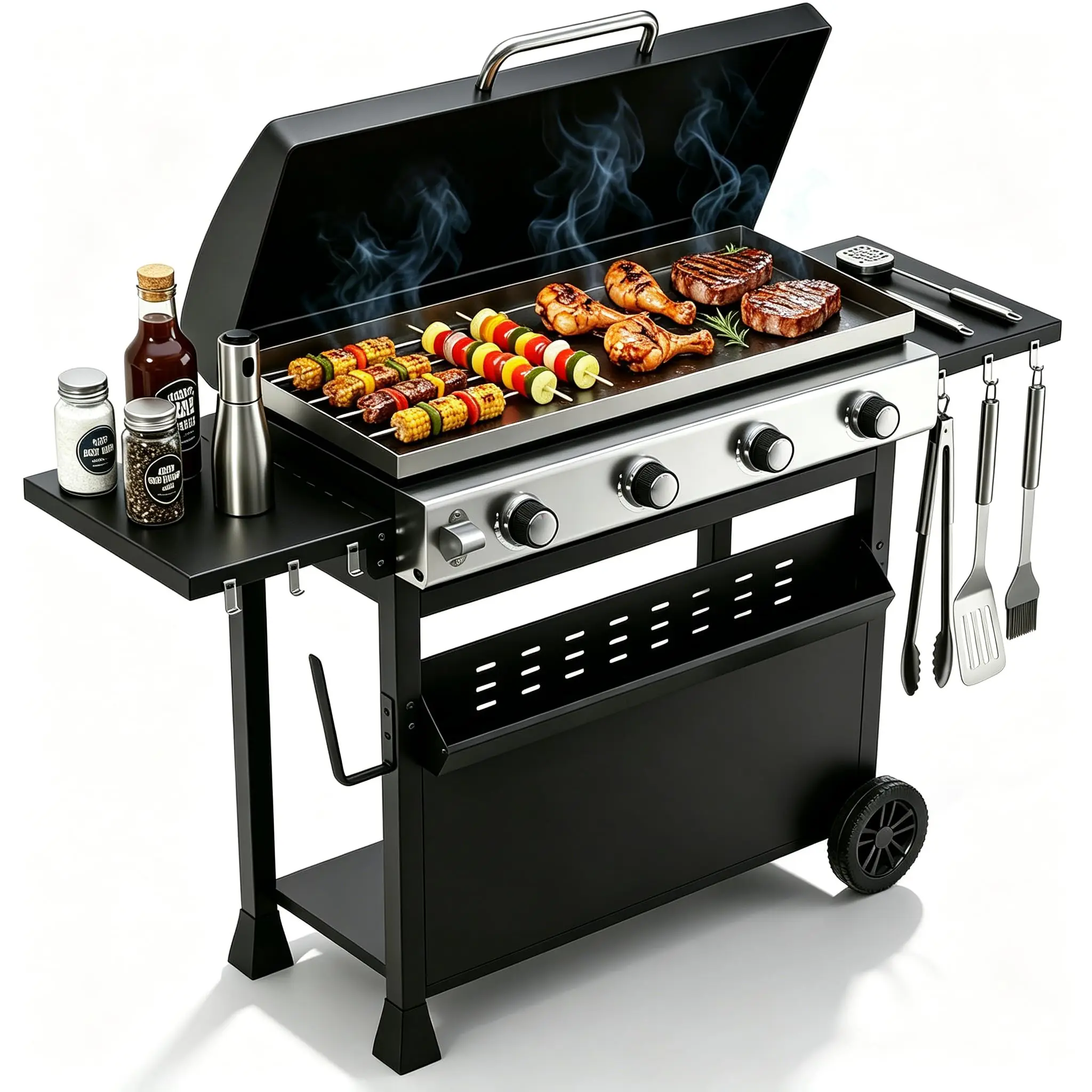 4-Brenner-Propangasgrill mit abnehmbarem Wagen …