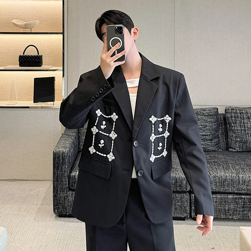 IEFB Autumn Winter Male Blazers New Temperament Shoulder Pad Threedimensional Handmade Pearl Decoration Suit Jacket 9C7139