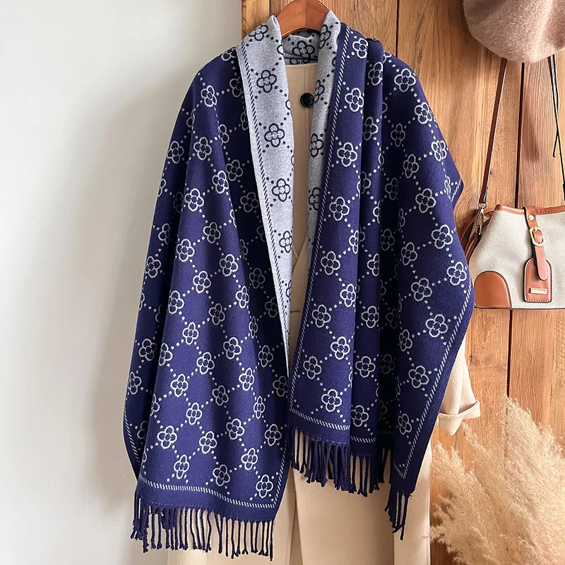 Fashion Soft Good Imitate Cashmere Jacquard Scarf Women Winter Luxury Neckerchief Shawl Long Tassels Double Sides Scarves