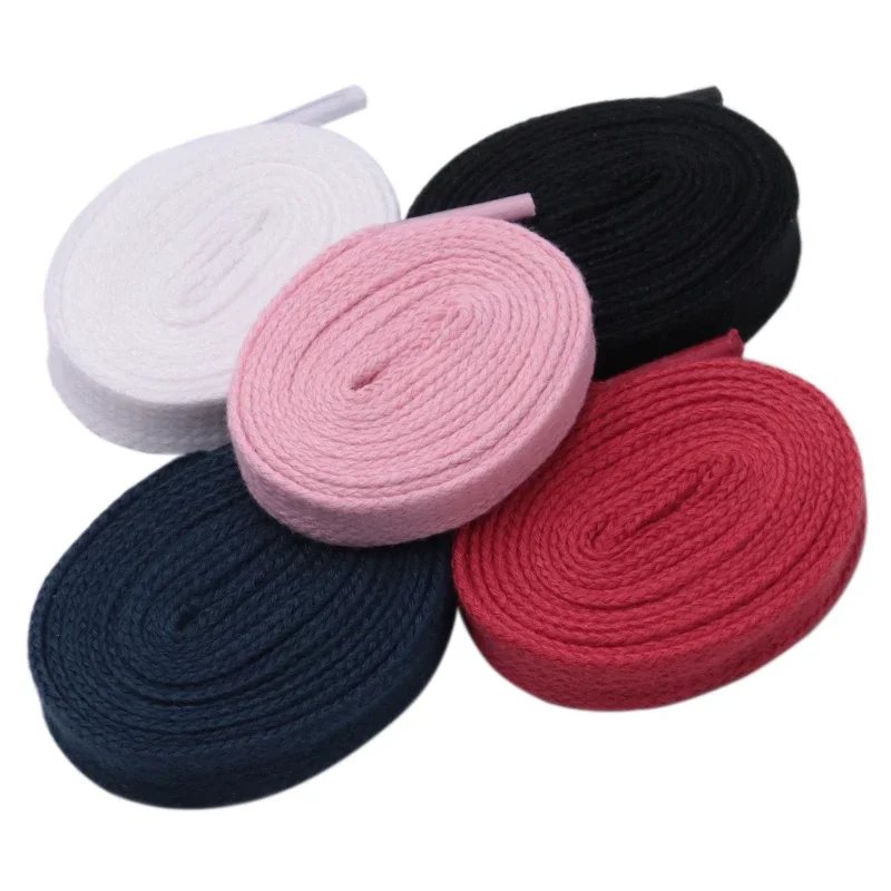 Coolstring 12.7MM Wide Flat Type Solid Color Polyester Shoelaces Black White Red Pink Navy For Selection Adults&Kids Canvas Cord