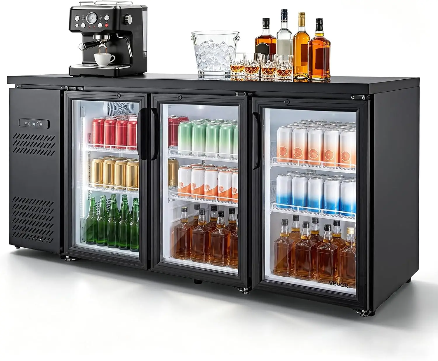Back Bar Cooler, 19.6 Cu. Ft Counter Height Beverage Refrigerator, Commercial Bar Display Fridge w/ 3 Glass Doors, LED Lighting,