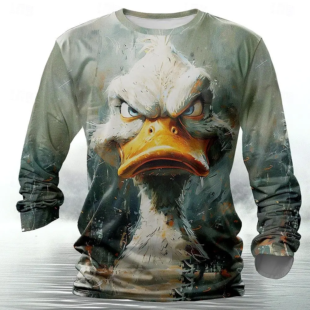 Camiseta divertida con estampado de animales en 3D para hombre, ropa de calle Harajuku de tendencia Hip Hop, Top holgado de otoño, camiseta de manga larga de algodón a la moda para hombre