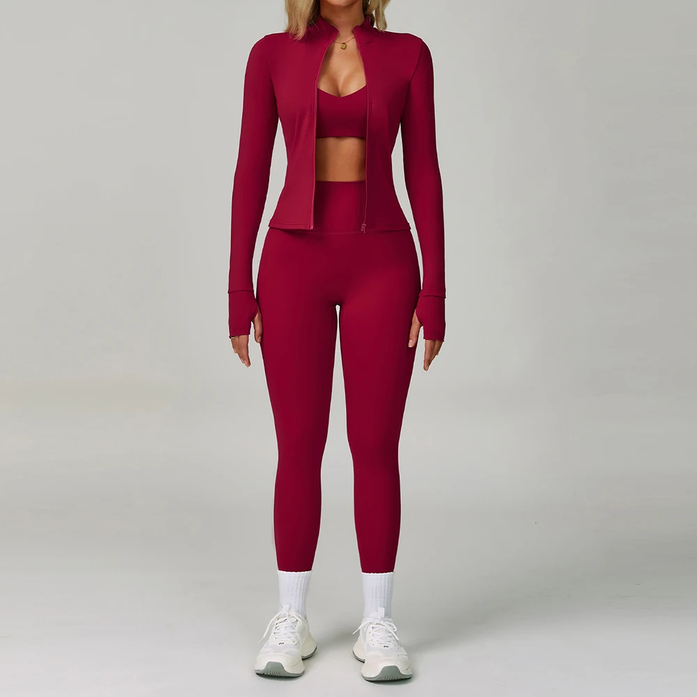 

3PCS Yoga Sets Workout Set Women 2 Pieces Gym Suits High Waist Leggings Sport Bra Outfits Long Sleeve Fitness Running Sportswear