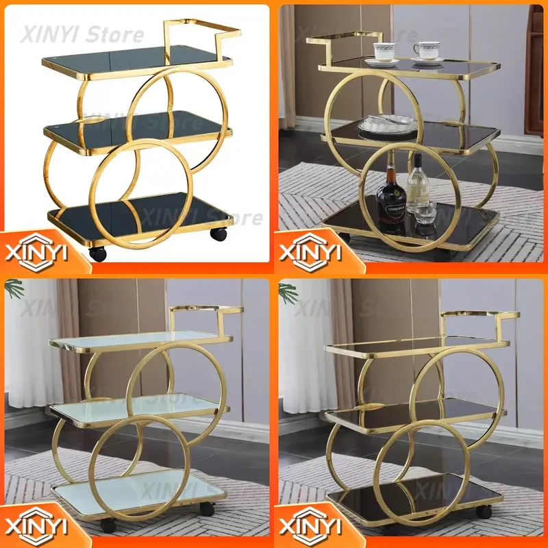 High-end Hotel KTV Commercial Dining Truck Three-Layer Stainless Steel Glass Wine Trolley for Restaurant Cake Delivery