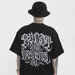 Hip-hop Street Style Chicano Short-sleeved T-shirt Summer Tattoo Graffiti Letter Printing Cotton Loose Retro Top Men's Clothing