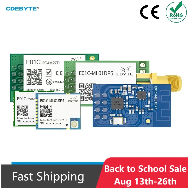 2.4GHz Si24R1 PA LNA rf SPI Module 100mW 20dBm E01C Series CDEBYTE 2.5km Long Range Wireless Transmitter and Receiver nRF24L01+