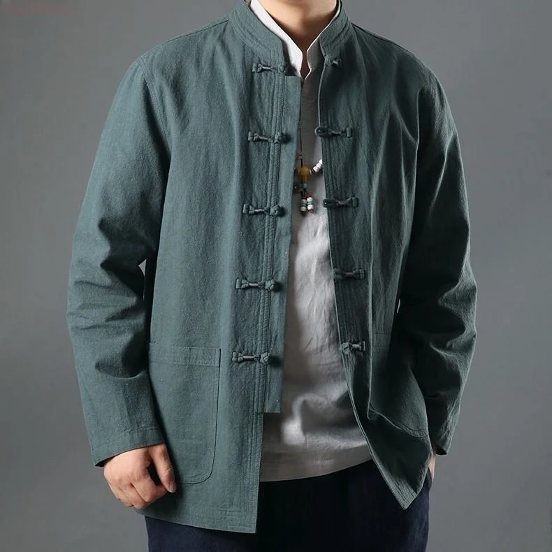 

Spring Cotton Linen Chinese Sle Long Sve irt for Middle-Aged And ly Men Loose Fit Dad Clothes Wind Coat M
