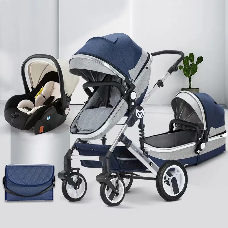 3 in 1 Stroller High Landscape Can Sit Reclining Lightweight Folding Shock Absorbers Children Stroller Baby Carriage