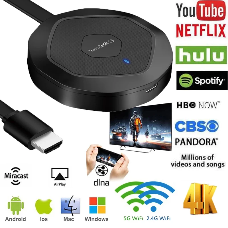 Anycast-receptor de pantalla inalámbrica Miracast AirPlay TV Stick 2,4G 5G, Wifi Dual, Dongle Mirascreen Stream Cast, 4K