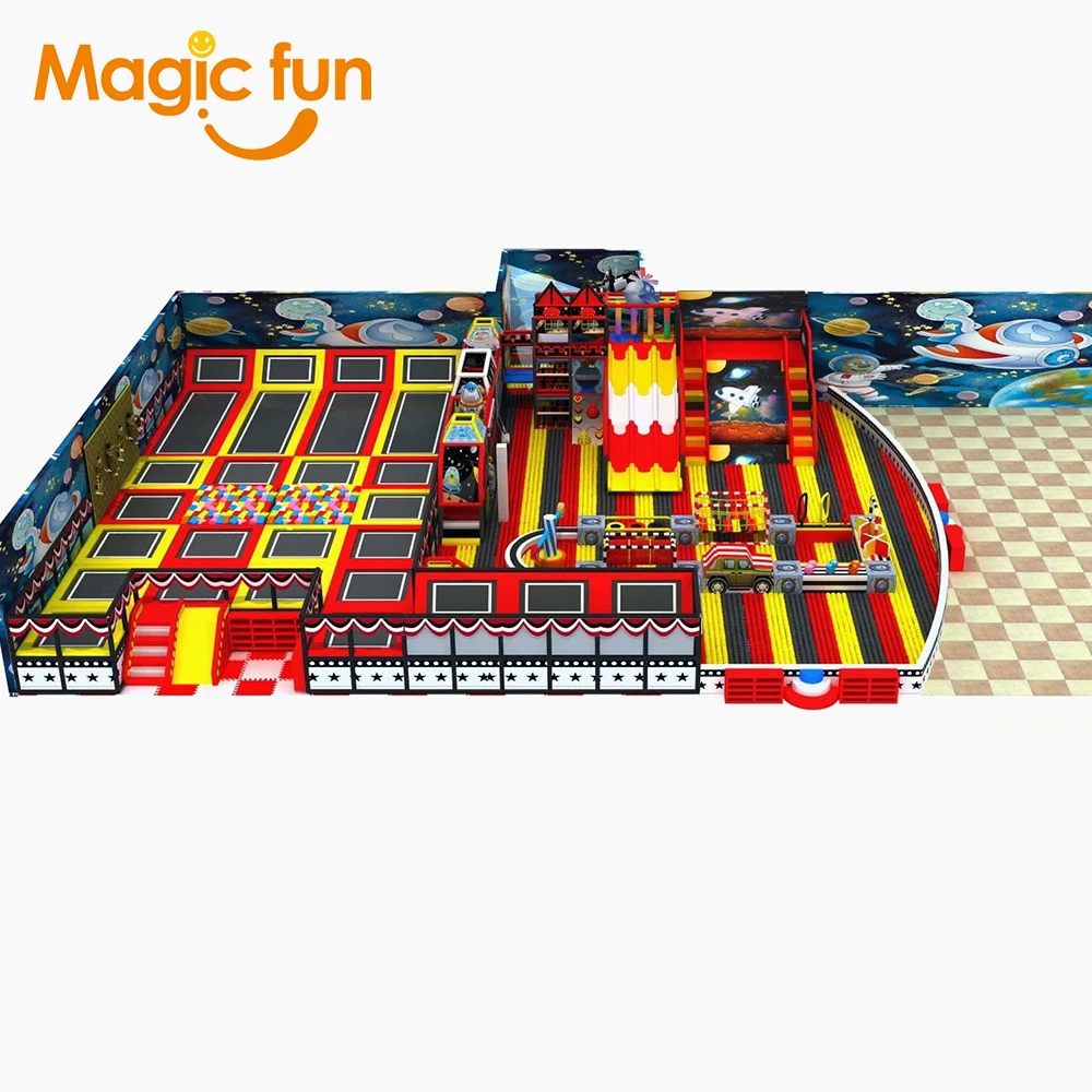 

Trampoline Park with Rock Climbing Wall Integrated Entertainment Facility for Family Fun and Fitness