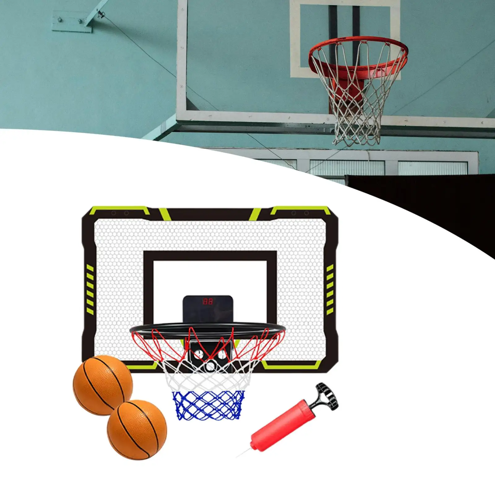

Basketball Hoop with Electronic Scoreboard Basketball Training Wall Mounted Basketball Hoop Multifunction for Children Outdoor
