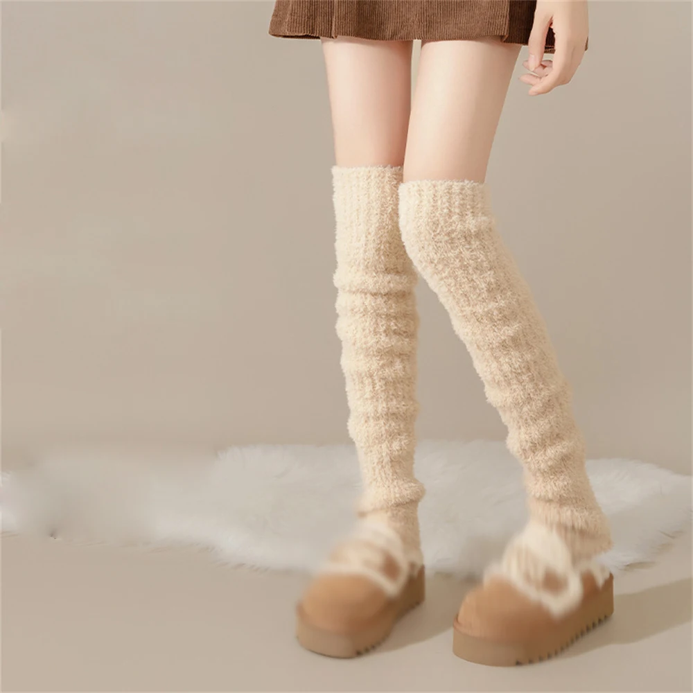 Women Autumn Winter Warmth Long-tube Leggings Coral Fleece Thickened Pile Socks Sleeping Knee Pads Over-the-knee Leg Warmers New